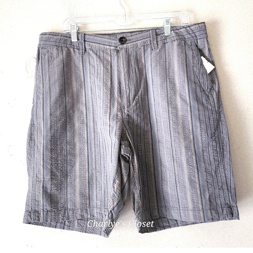 Union Mens Gray Blue Striped Seersucker 9" Shorts 38R Cabana Travel Euro-Chic